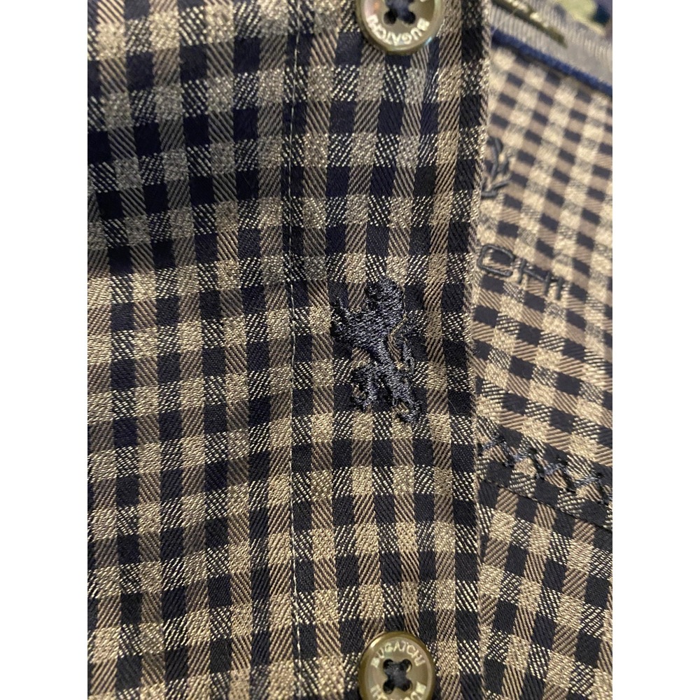 Men's Bugatchi Uomo Classic Fit Shirt M Blue Grey Check Button Up Long Sl READ - Picture 4 of 8